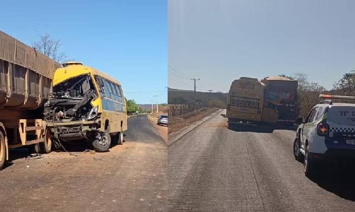 Ônibus escolar bate na traseira de carreta que aguardava conserto nas margens da PI-144