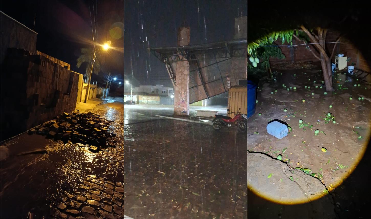 Temporal com fortes ventanias provoca estragos em São Raimundo Nonato; árvores, postes e telhados são atingidos