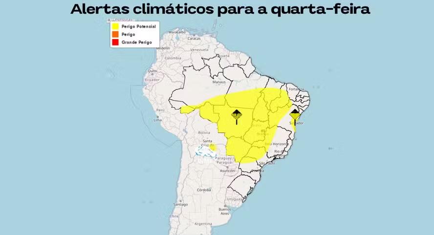 Todas as regiões do Brasil têm alerta para tempestades nesta quarta-feira